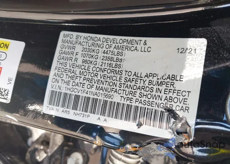 2022 Honda Accord Sport Special Edition from USA, damaged, VIN 1HGCV1F41NA015690